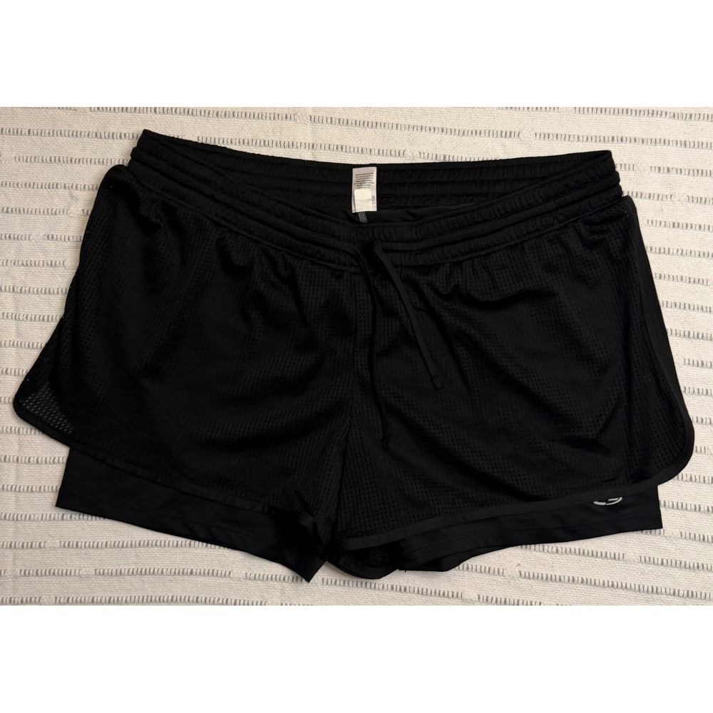 Champion Duo Dry Womens XXL Black Mesh Layered Athletic Running Shorts 99098-AWZ